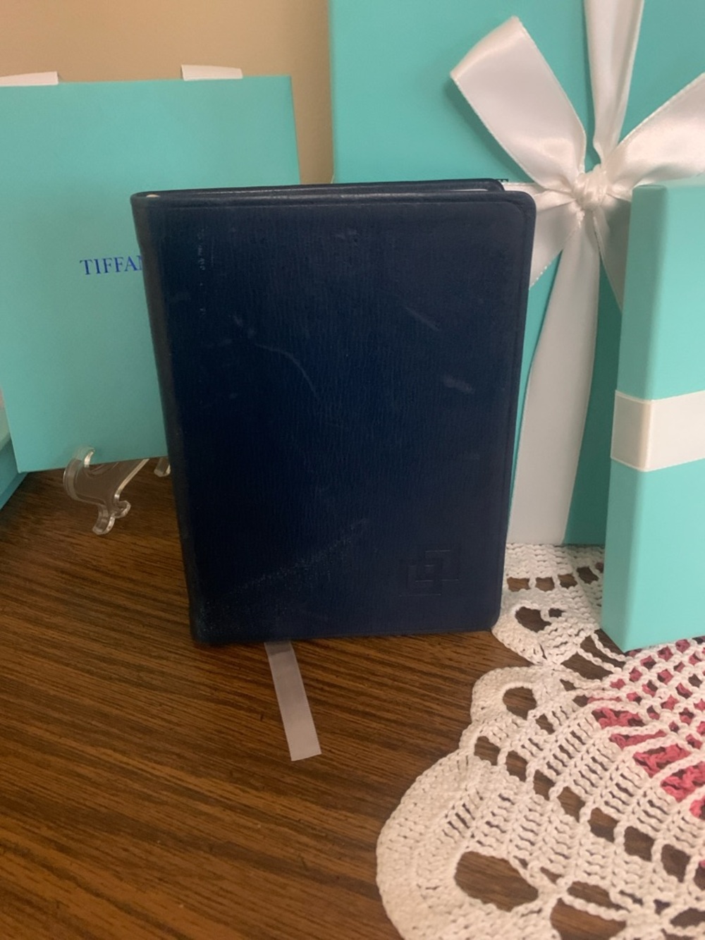 Tiffany & co RARE Navy Leather atlas silver gilded pages 66